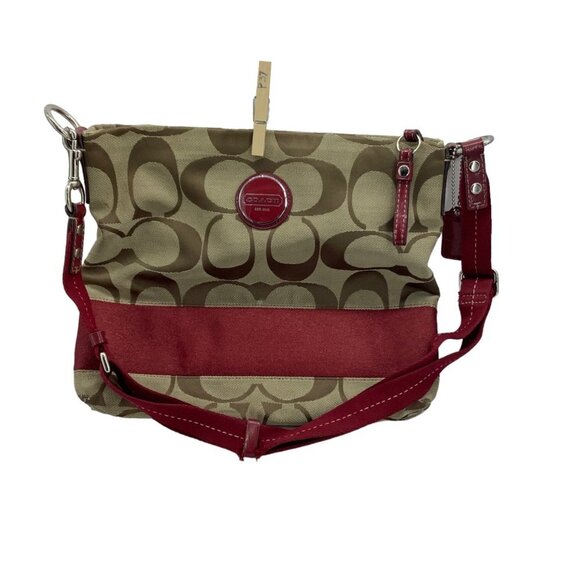 Coach Signature Stripe Monogram Canvas Crossbody Bag Purse 12"x10" Beige - Picture 11 of 11